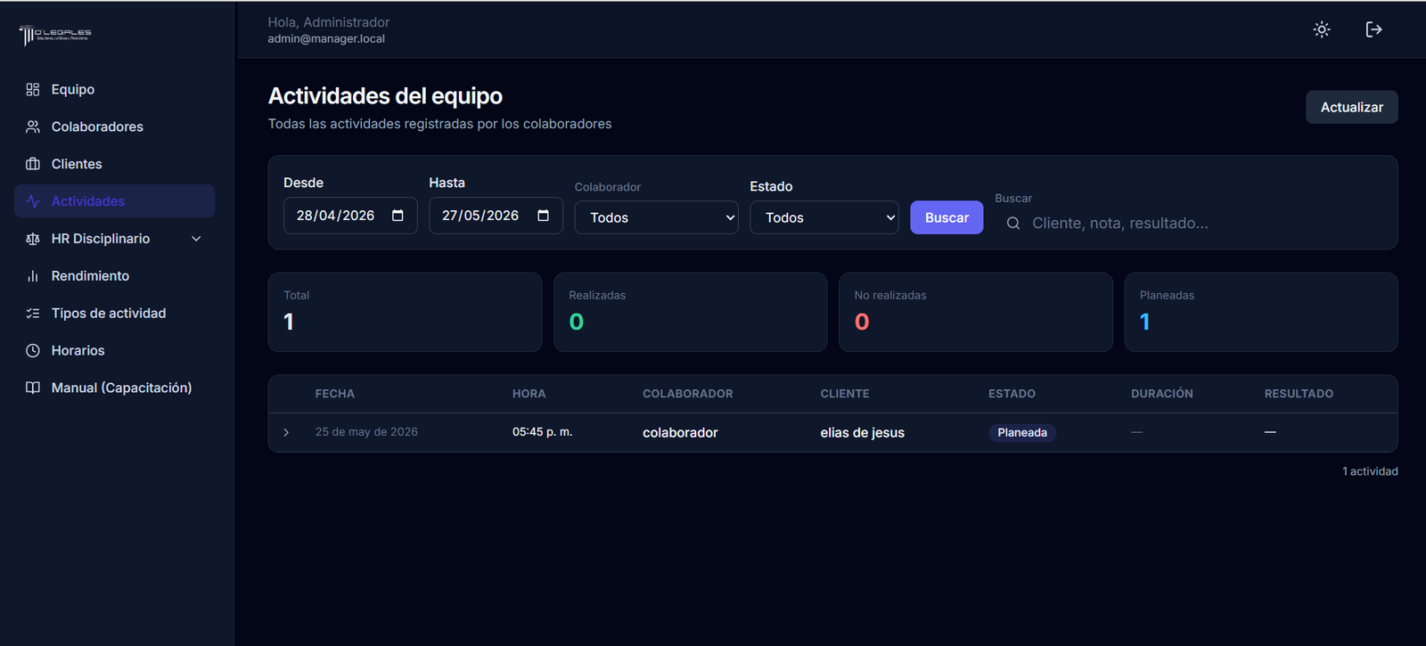 DLegales Manager - Panel de operaciones legales